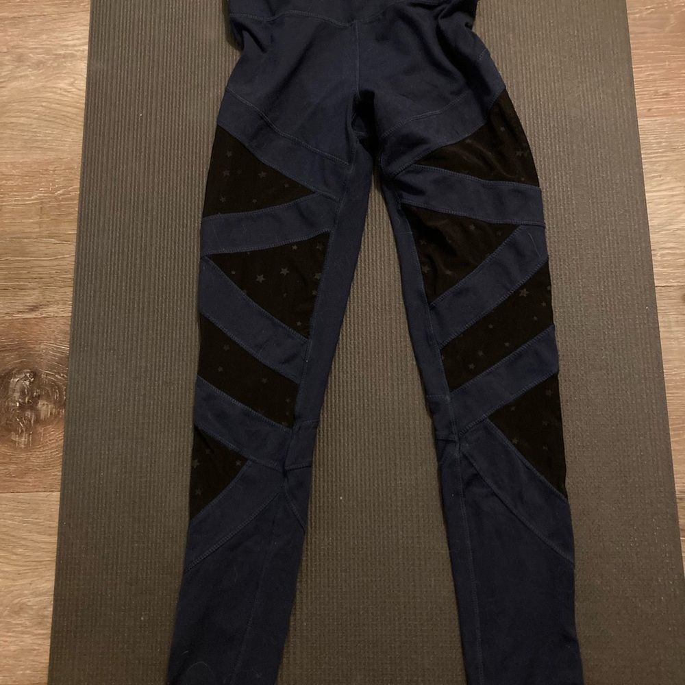 Navy and Black Leggings with Mesh Panels